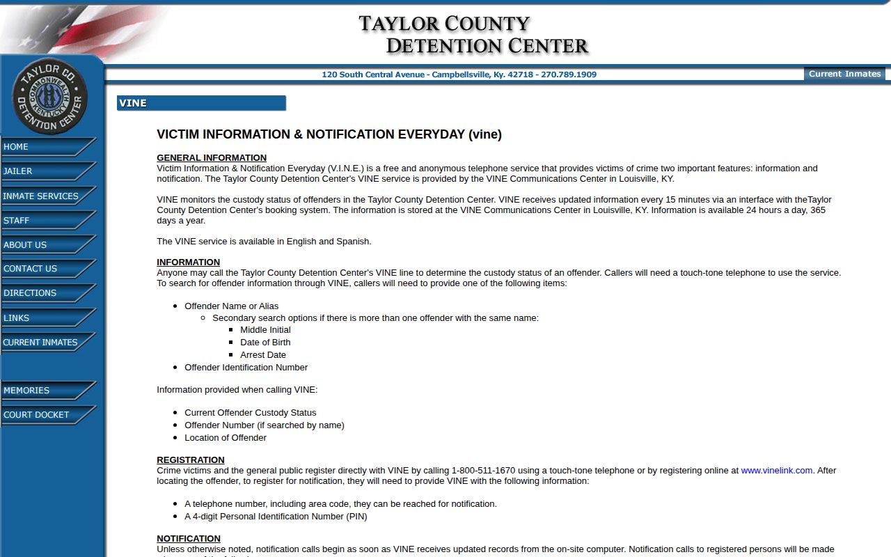 Green County arrest custody alerts through Taylor VINE