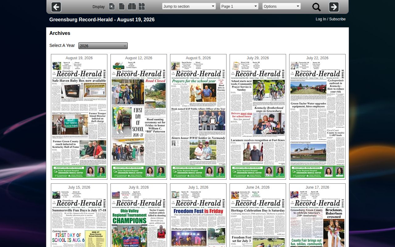 Record-Herald e-edition archive for Green County arrest news records