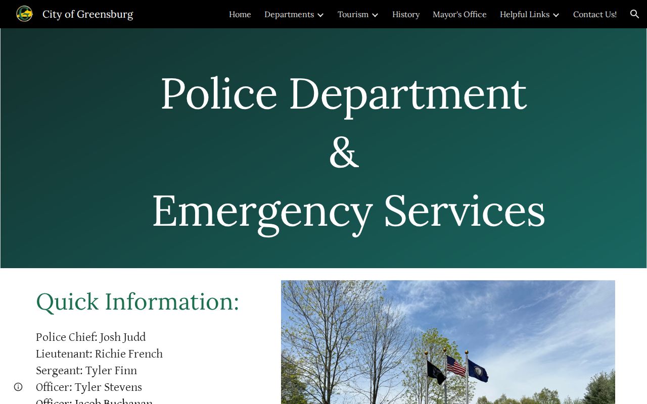 Greensburg Police Department contact and tip interface for arrest records